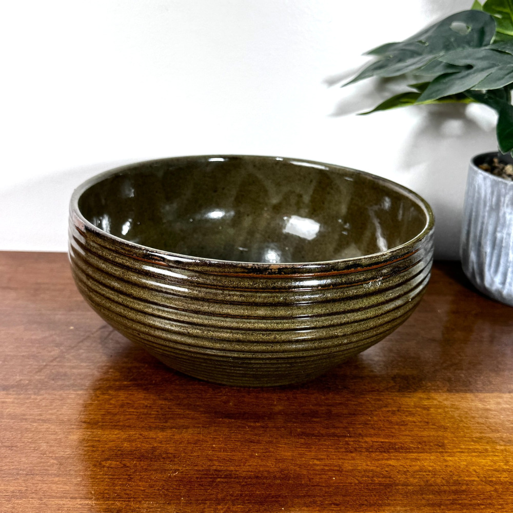 Studio Art Pottery Beehive Mixing Bowl 3.5" H x 7.5" Wide Dark Olive Green
